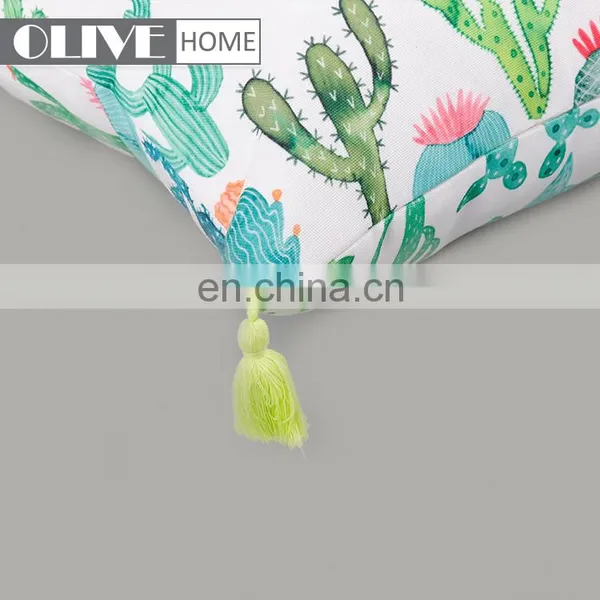 Linen Custom Design Hemp Tropical Rain Forest Leaf Cactus Printing Outdoor Pillow Cushion With Tassels photo-4