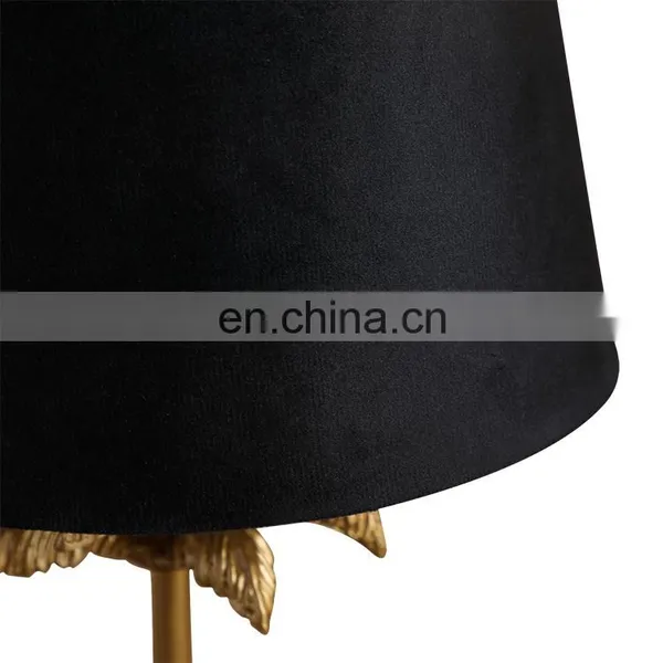 Creative Design Coconut Palm Shape Resin Gold Standing Lamps With Black Lint Lampshade photo-5
