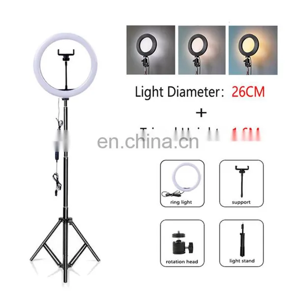 2020 Amazon Adjustable 10 Inch 26 Portable 3 Brightness Selfie Ring Light Photography Led Ring Light With Tripod Stand photo-7