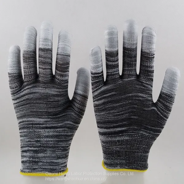 Polyester Knitted PU Fingers Coated Safety Work Gloves photo-4