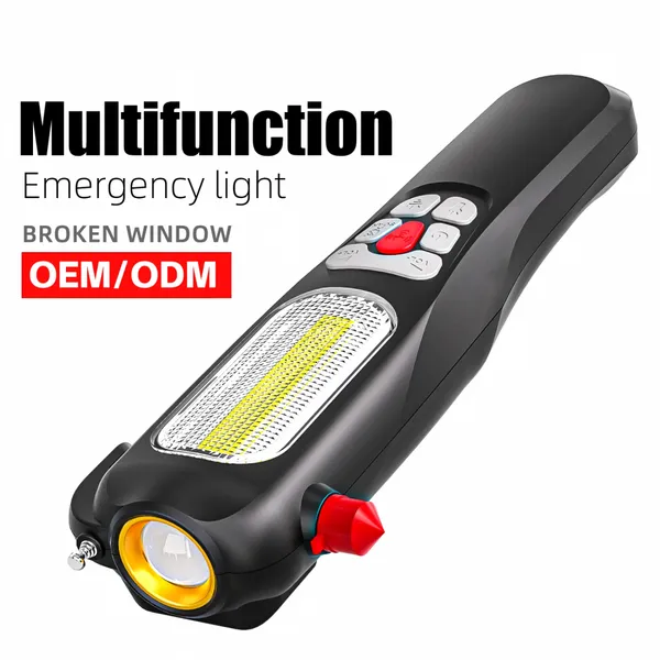6-in-1 Car Emergency Flashlight Safety Hammer Hand Crank Rechargeable Torch With FM Radio Alarm Siren IPX5 Waterproof