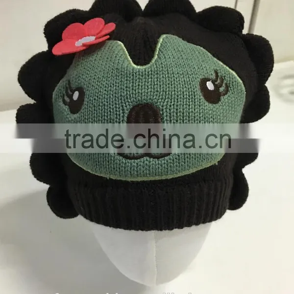 High Quality Custom Cute Animal Acrylic Knitted Winter Hat Beanie for Baby and Kid photo-2