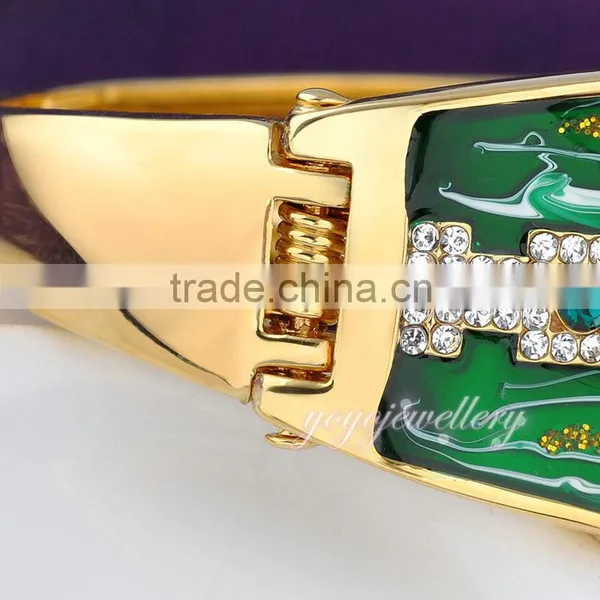 New Design Green Color Enamel Crystal 18k Gold Bangle Saudi Arabia Jewelry photo-4
