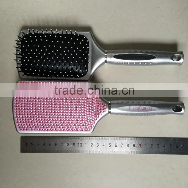 Women's Handcrafted Bling Bling Rhinestones Massaging Paddle Hair Brush Silver/Rose Red Custom Logo photo-3