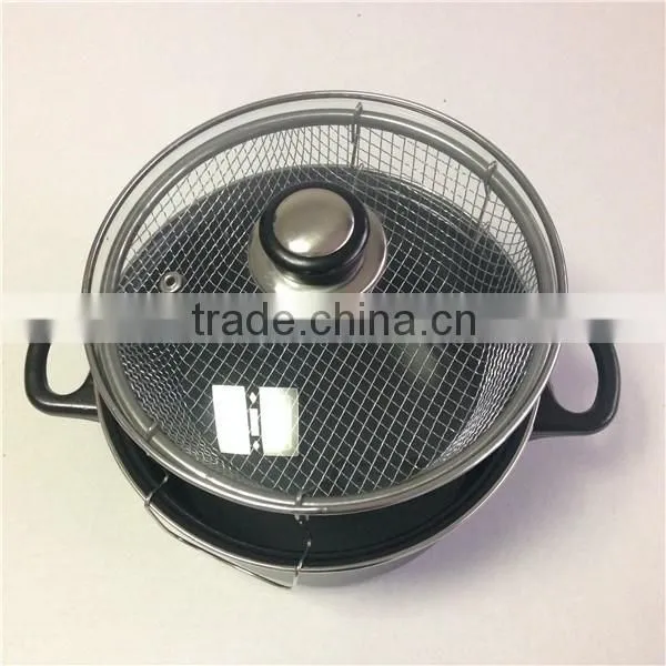 Frying Pan 3 Pieces Sets Stockpot Metal Frying Basket Net With Glass Lid photo-2