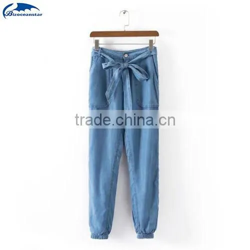 Hot Trendy Women High Waist Pockets Bow Sashes Denim Jeans Harem Pants Trousers photo-5