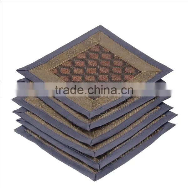 Placemats and Coaster in Navy Blue Color Indian Silk Table Runner photo-3