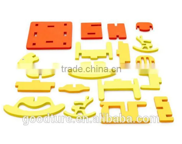 3D Assembling Mini Furniture Rocking Horse Rocking Chair And Table Set For Kindergarten Wooden Toy photo-4