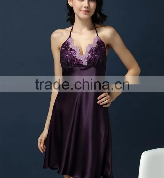 100%mulberry Silk Nightdress for Lady, Sexy Lace Embroider Silk Nightgown, Soft and Smooth Silk Lingerie photo-2