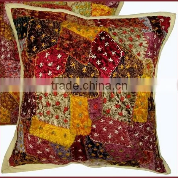 Velvet Rajasthani Kantha Cotton Cushion Cover 40*40cm