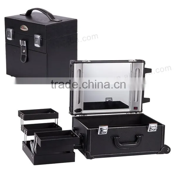 Pro Trolley Pvc Makeup Case With Light Mirror Portable Beach Cosmetic Bag For Women(3 Colors) photo-2