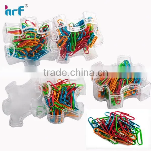 Neon color assorted Plastic-coated paper clip in jigsw puzzle box