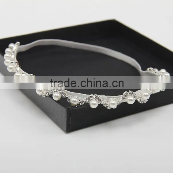 2016 New Fashion Rhinestone Pearls Women Hair Band / Silver and Gold Bridal Hair Accessories With Ribbon Silk / Pearl Belt photo-2