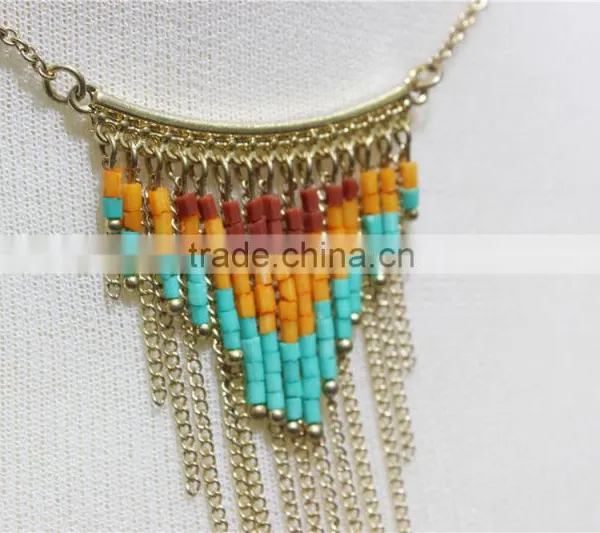 Newest Gold Multiraw Mix -color Seedbead Necklace Short Chain Gold Charm Pendant Necklace 2016 Fashion Style Wholesale photo-3