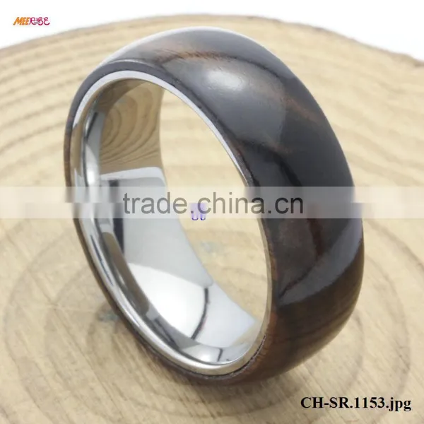 Fashion Wood Jewelry Brushed Surface KOA WOOD Inlaid Inner Titanium Ring photo-4