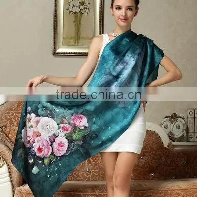 Flower,printed,Printed Pattern and Medium Style of Length 100% Silk Scarf photo-2