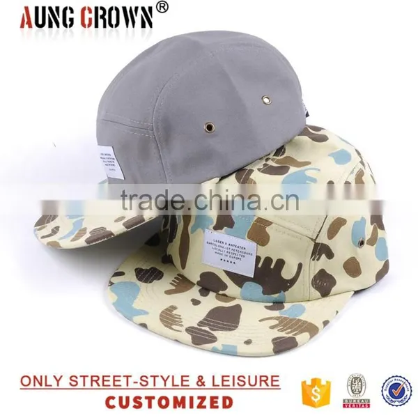 Flat Brim 5 Panel Woven Label Custom Fabric 5 Panel Camp Cap photo-3