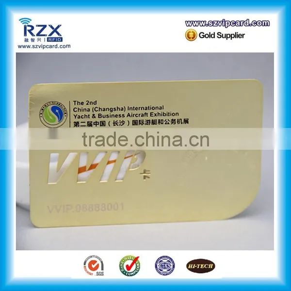 Free Sample Cut Letters Metal VIP Card Gold Metal Card for Members