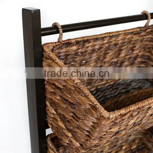 Home or Shop 3-Tier Rack Style Metal & Water Hyacinth Storage Basket photo-4
