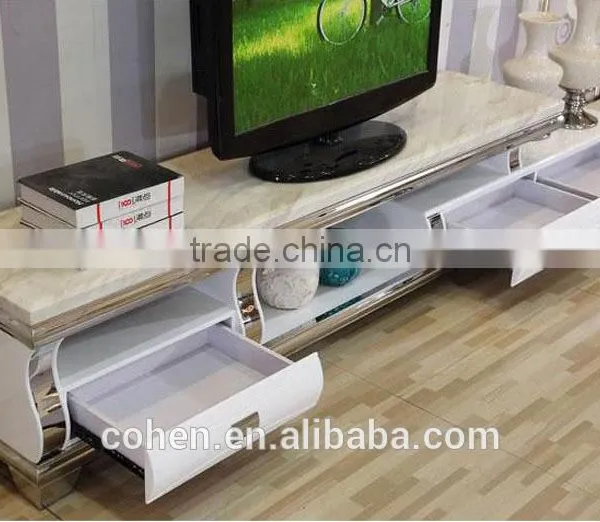 Hot Selling Royal Luxury High Gloss Stainless Steel TV Stand/cabinet Design E1073 photo-3
