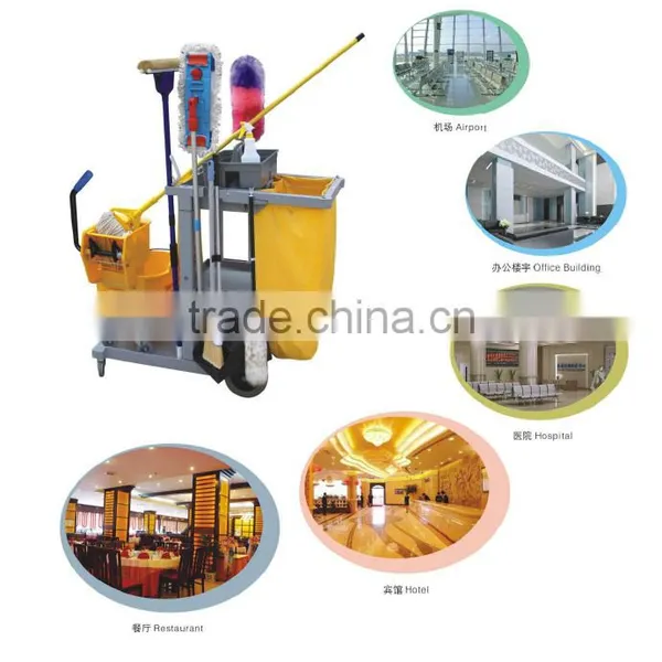 Multifunction Cleaning Trolley Hotel Housekeeping Equipment Janitor Cart 05104 (T607) photo-3