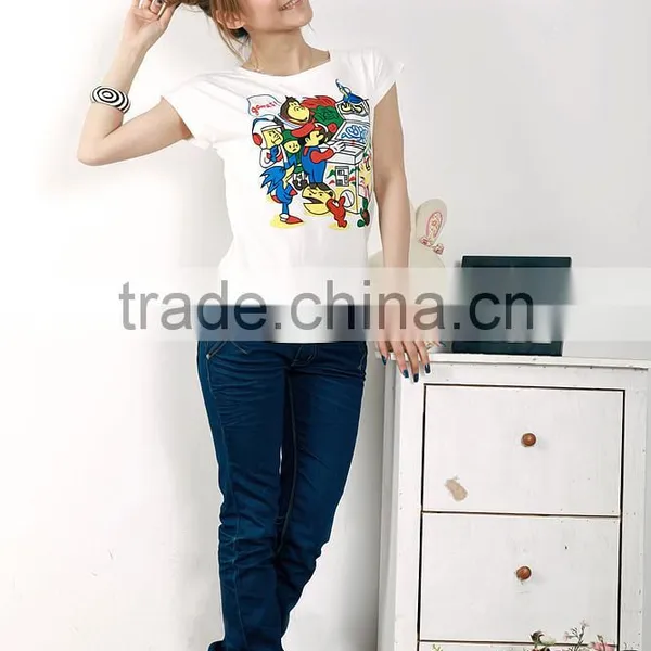 Printed 100%cotton Short Sleeve Women T-shirt Wholesale photo-2
