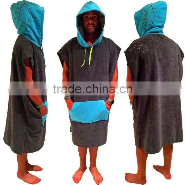 Custom Cotton Plain Adult Hooded Poncho Beach Towel photo-2