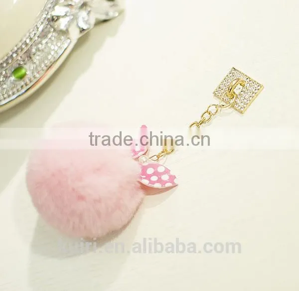 Hot Selling New Rabbit Pom Pom Fur Ball Bow Cell Phone Keychain Pendant Charm Key Chain Mirror Case For IPhone photo-2