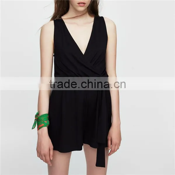2017 the Newest Style OEM Balck Nsexy Customized Wrap Neck Jumpsuit photo-6