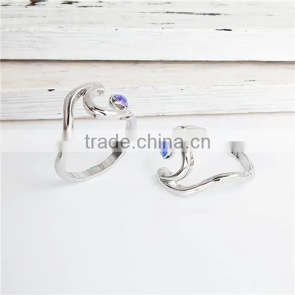 Unadjustable Rings Silver Tone Wave AB Color Blue Rhinestone photo-2