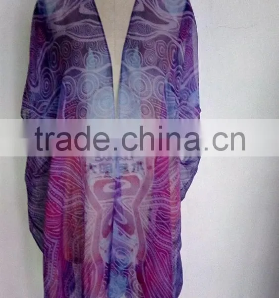 100% Polyester Women Printed Beach Boho Kimono/kaftans,Casual Fashion Chiffon Kaftans For Women