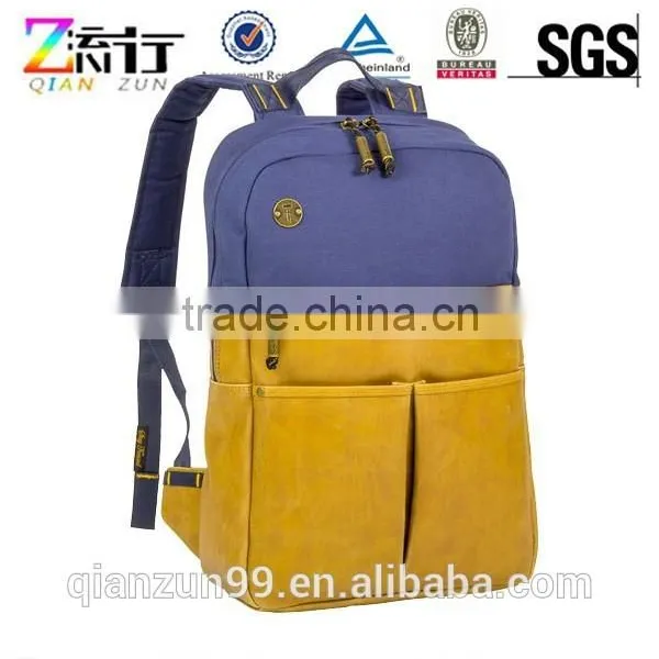 Khaki Brown Aztec Canvas and Leather Trim Computer Shoulder Backpack Bags photo-4