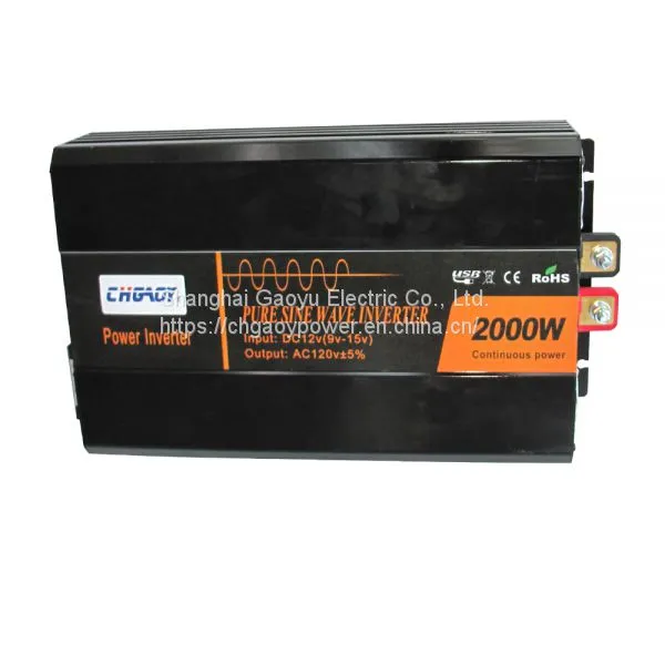 CHGAOY Pure Sine Wave Solar Power Inverter 2000W 12V DC to 120V±5% AC 60HZ Converter Off Grid With LCD Display