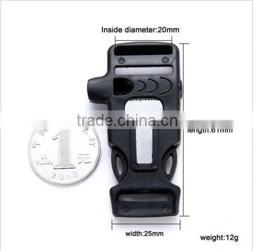 Outdoors Fire Starter Side Release Whistle Survival Buckle Flint Starter Black photo-5