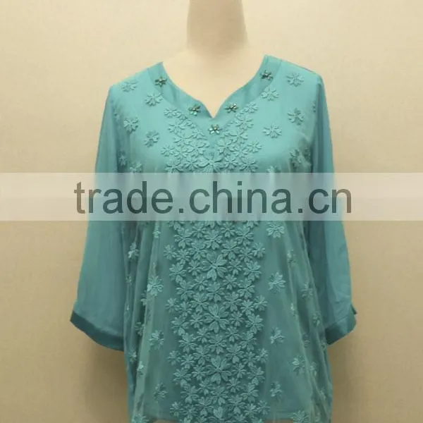2015 Turkish Fashion Beaded Half Sleeve V-neck Front Covered With Mesh photo-5