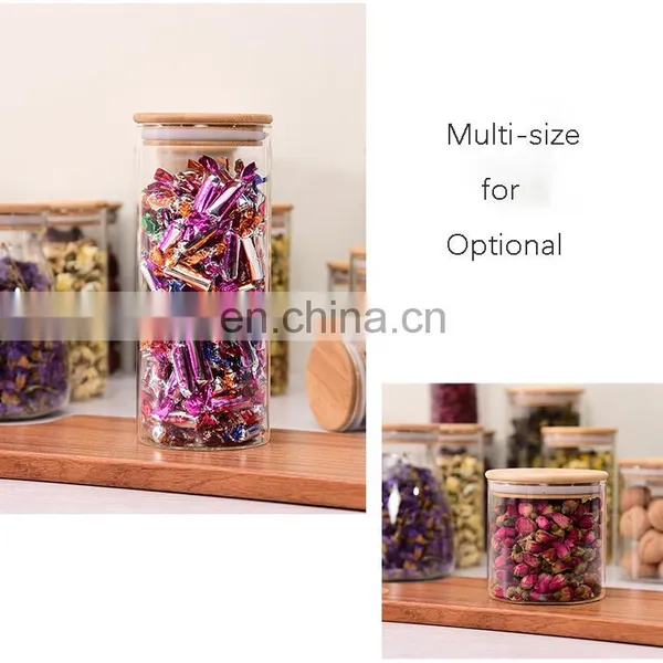 Amazon Top Seller Bamboo Storage Bottles Clear Glass Spice Food Jars Home Storage & Organization Kitchen Tabletop Container photo-4