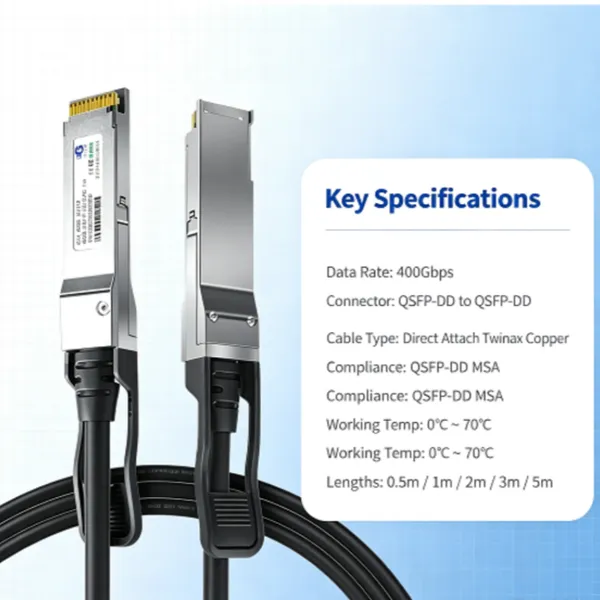 400G QSFPDD Direct Attach Copper DAC Cable, High Speed Data Center Stacking Cascade Wire Compatible With Cisco Huawei Switches