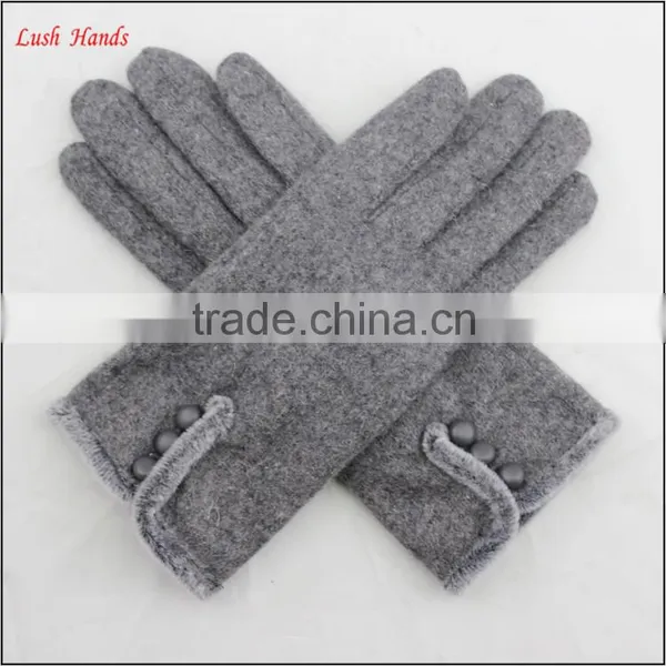 Ladies Winter Warm Grey Woolen Dress Fashion Hand Gloves With Fur and Button photo-2