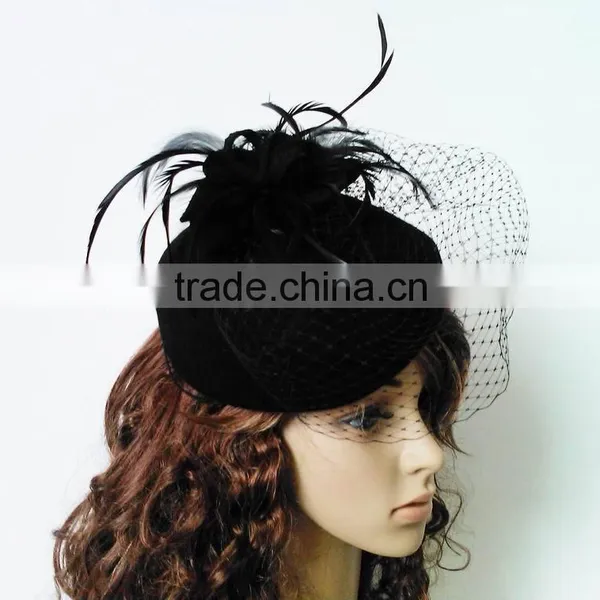 Felt Fascinator Trimming With Veiling and Feathers