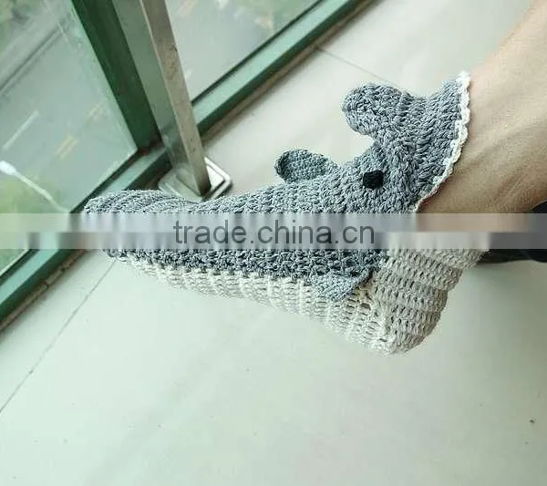 Funny 100% Cotton Pure Handmade Women Crochet Shark Socks photo-4