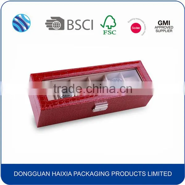 PU Leather 6 Slots Plastic Watch Box With PVC Clear Window photo-5