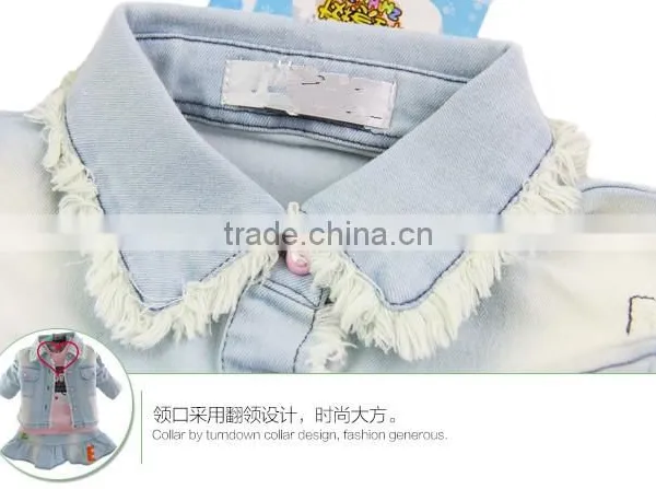 2015 Baby Girls Cotton Jeans Skirt 3 Pcs Set photo-2
