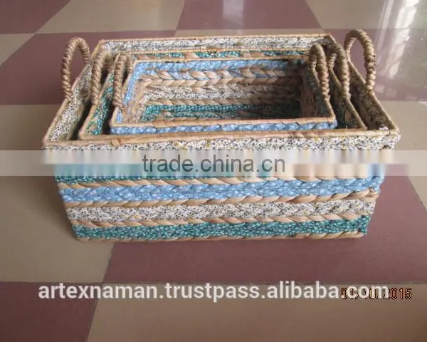 Rectangular Water Hyacinth Basket/Storage Basket With 2 Handle /Made in Vietnam Set of 3 photo-4
