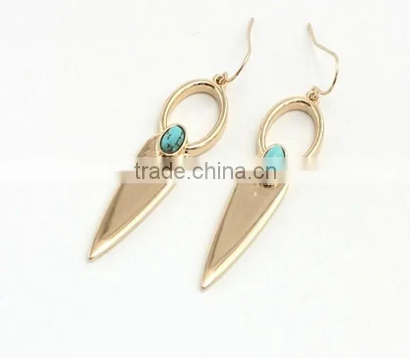 2016 Unique Fashion Design Gold Plated Polishing Turquoise Drop Earrings photo-6