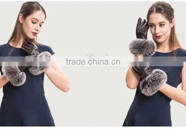 High Quality Sheepskin Gloves With Real Fox Fur Trim Perfect Finger Type photo-6