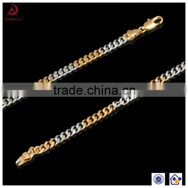 ATHENAA Two Tone Gold Plated Figaro Copper Bike Chain Bracelets photo-2