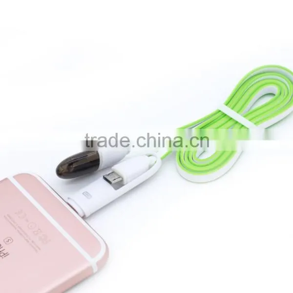 Colorful Flat Cord 2 in 1 Usb Cable for Iphone Samsung Huawei OPPO MEIZU photo-4