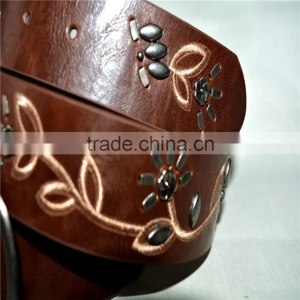 PU Leather Embroidered Design Witt Stud Leather Belt photo-4