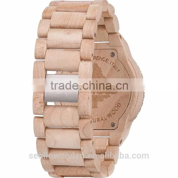 Wooden Watch Maple Case Even Strap Japan Movement With Calendar photo-3