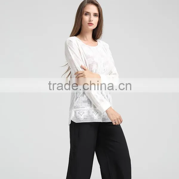Women Full Embroidery Light Knit Blouse photo-6